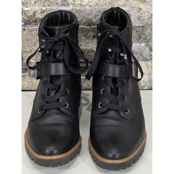 Naturalizer Tia Leather Ankle Boots Combat Moto Biker Lace-Up Black Womens 10M - Picture 4 of 13